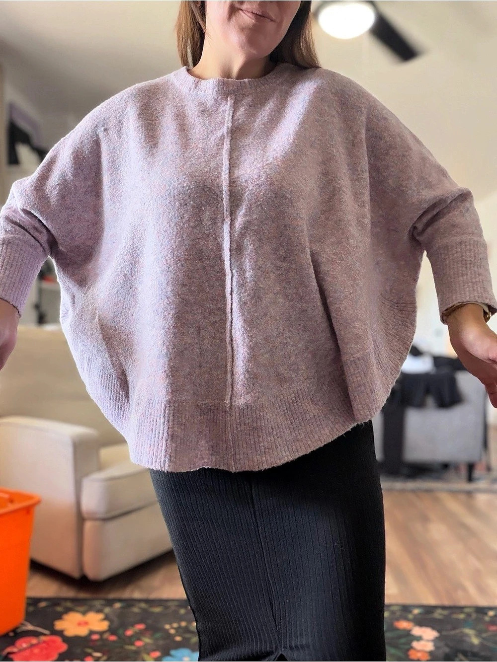 Ottoman Slouchy Tunic Pink Crew Neck Sweater